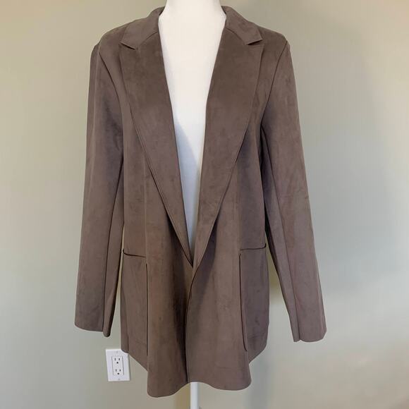 Faux Suede Blazer Jacket Taupe Size Large by Joan Vass NEW Taupe Career Workwear - Picture 2 of 10